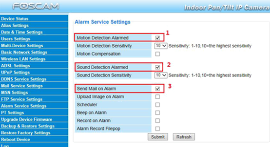 Foscam motion detection store settings